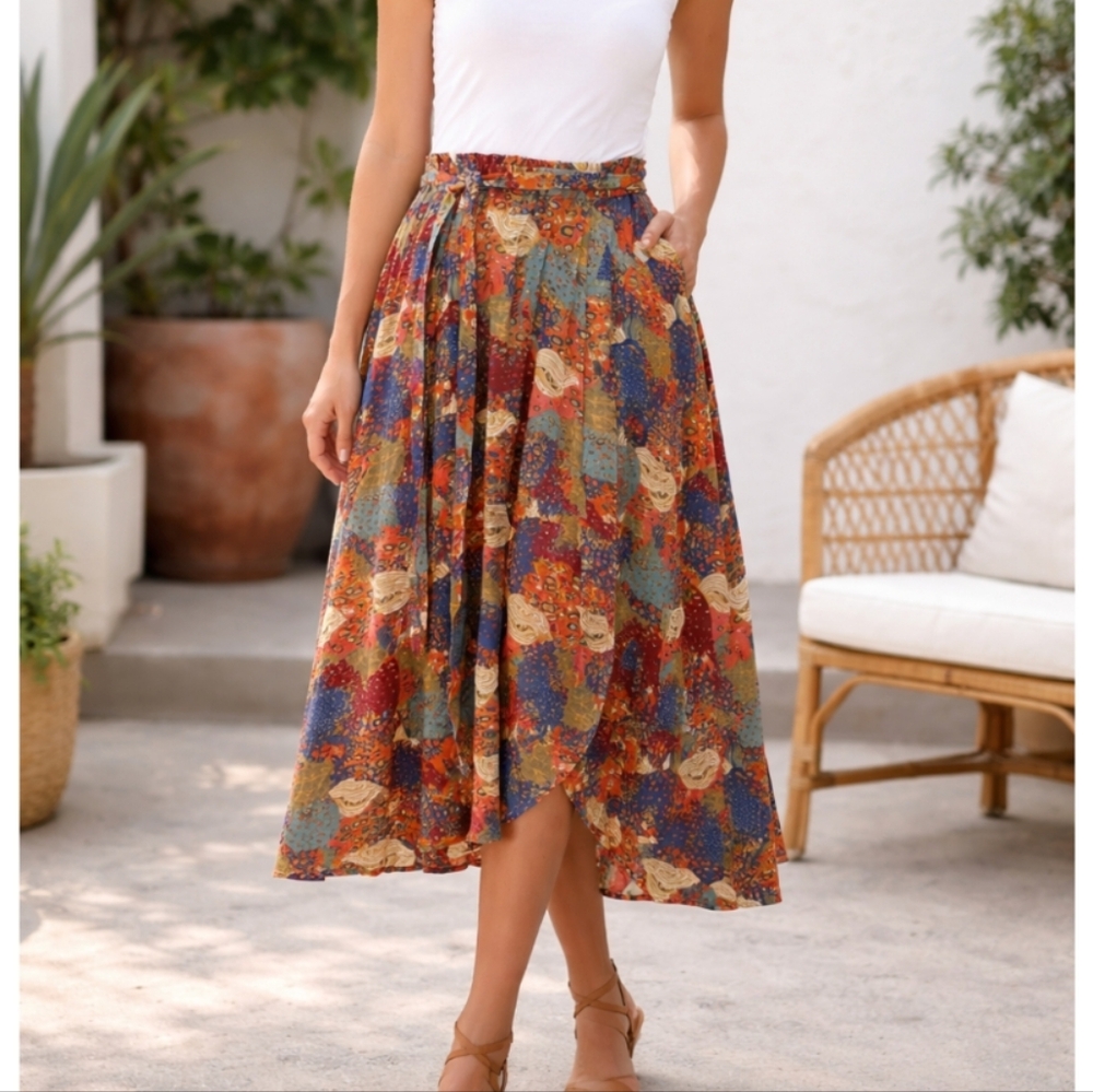 Maeve Castilla Tiered Midi Skirt Horse Print size XS